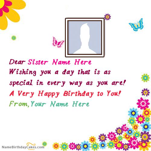 Butterflies Birthday Card for Sister With Name & Photo
