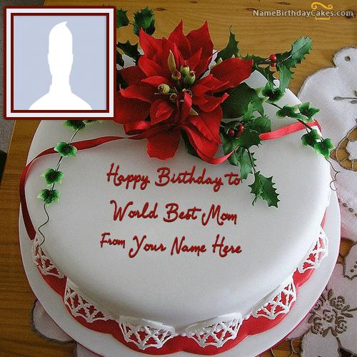 Flower Birthday Cake For Mother With Name & Photo