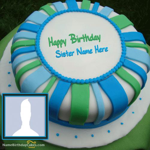 Fondant Birthday Cake For Sister With Name & Photo