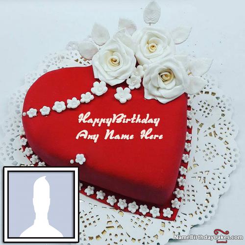 Heart Shaped Birthday Cake For Lover With Name & Photo