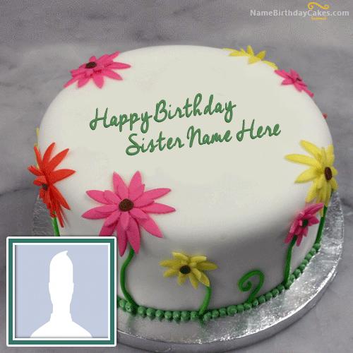 Lovely Birthday Cake For Sister With Name & Photo