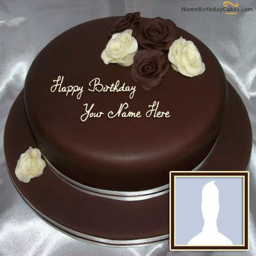 Rose Chocolate Birthday Cake With Name & Photo