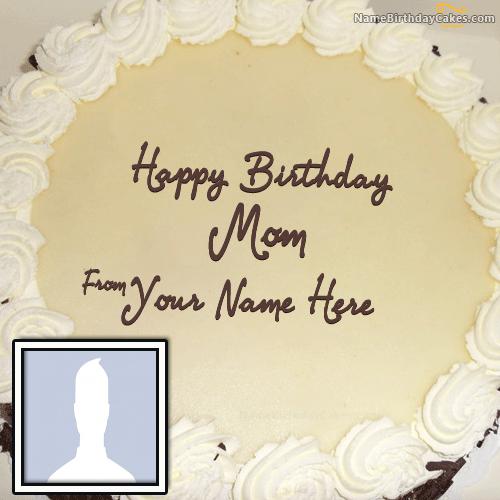 Simple Birthday Cake For Mother With Name & Photo