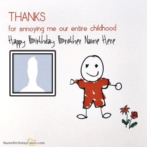 Thanks Birthday Card for Brother With Name & Photo