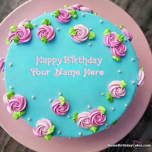 Decorated Flowers Happy Birthday Cakes With Name