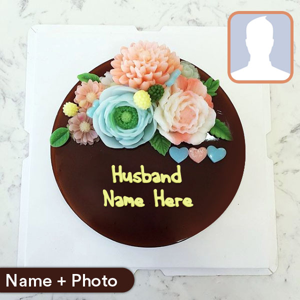 Romantic Birthday Cake For Husband With Photo And Name - BirthDay Cake For HusbanD With Name Fc427