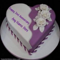 2nd Anniversary Cake Purple White Heart Cake With Name