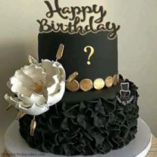 Birthday Cake Black Beautiful Flower Two Tier Cake With Initial letter Name