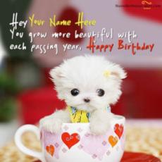 Cute Puppy Birthday Wish With Name
