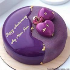 First Anniversary Cake Purple Heart Mirror Cake With Name