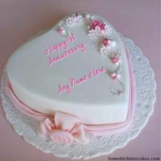 First Anniversary Cake White Pink Heart Cake With Name