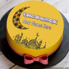 Ramadan Mubarak Beautiful Yellow Cake With Name and Share