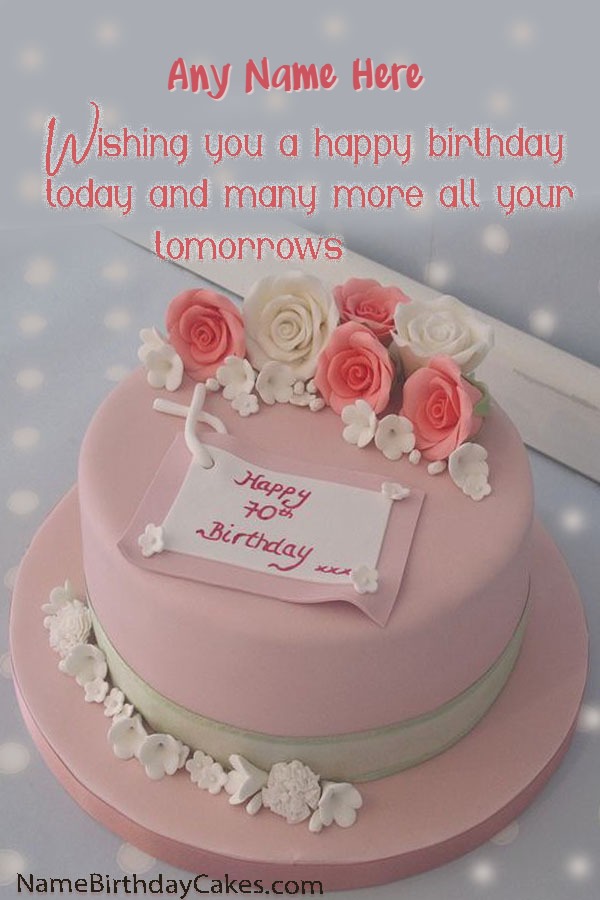 70th Birthday Pink Fondant Cake For Female