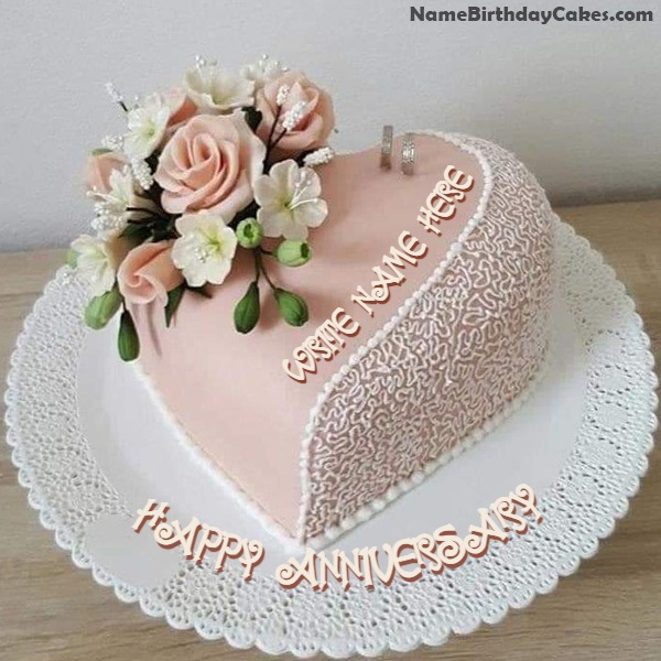 Anniversary Heart Cake Pink White Cake For Girls With Name