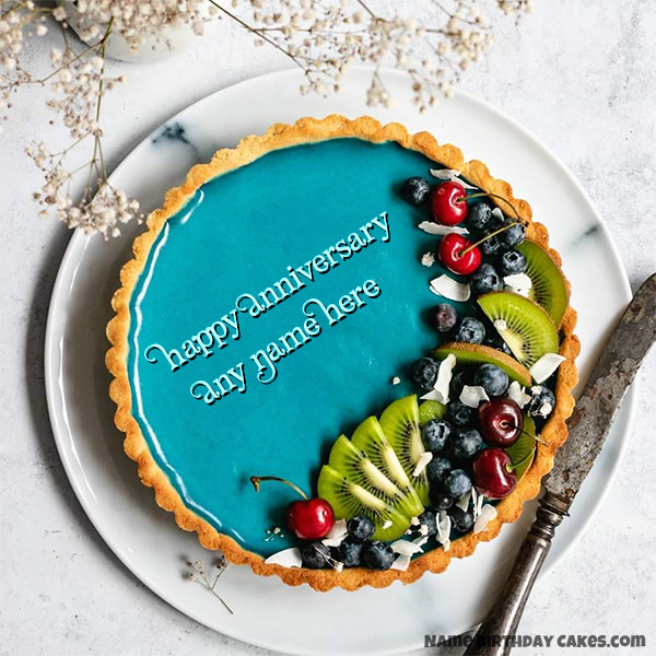 Anniversary Mixed Fruit Cyan Wish Cake Edit Online With Name