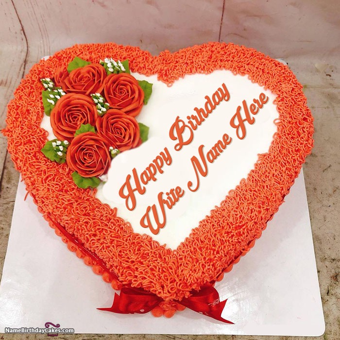 Beautiful Heart Rose Birthday Cake With Name
