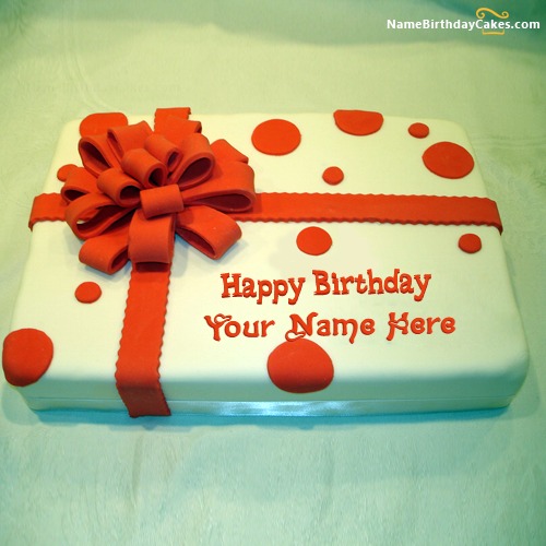 Red Ribbon Wrapped Cake With Name