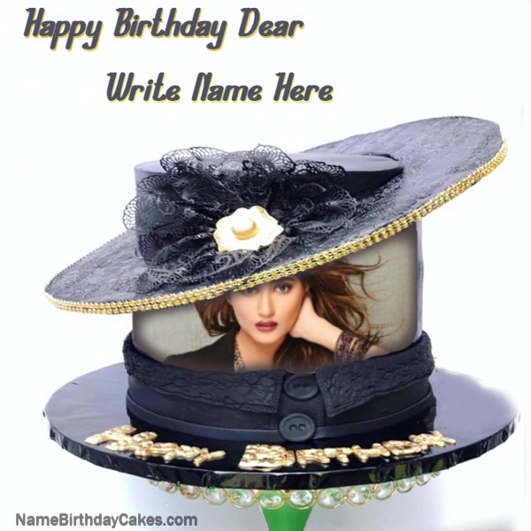Birthday Hat Cake Black With Photo And Name