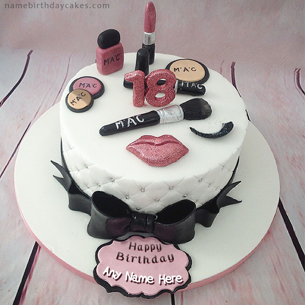 Create Personalized 18th Birthday cosmetics Bow cake with Name for girls | Friendship | Birthday | For Her | Name Birthday Cakes with Name & Photo | Free Online Birthday Cake With Name and Photo Birthday Cake For Sister Maker | namebirthdaycakes