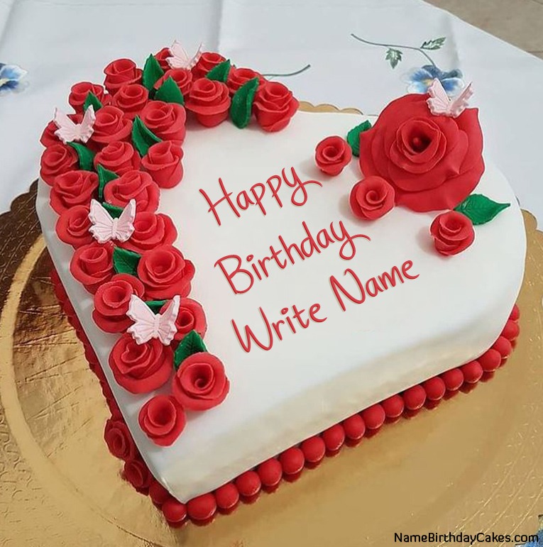 Happy Birthday Rose Cake With Name And Photo Edit