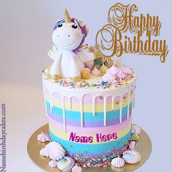 Happy Birthday Unicorn Cake For Kids With Name