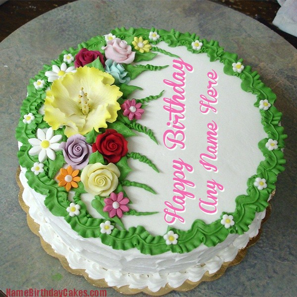 Happy Birthday White green Cake With Name For Sisters