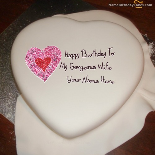 Heart Birthday Cake For Wife With Name