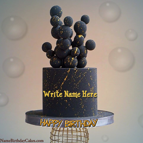 Latest blue Gold Happy Birthday Cake With Name