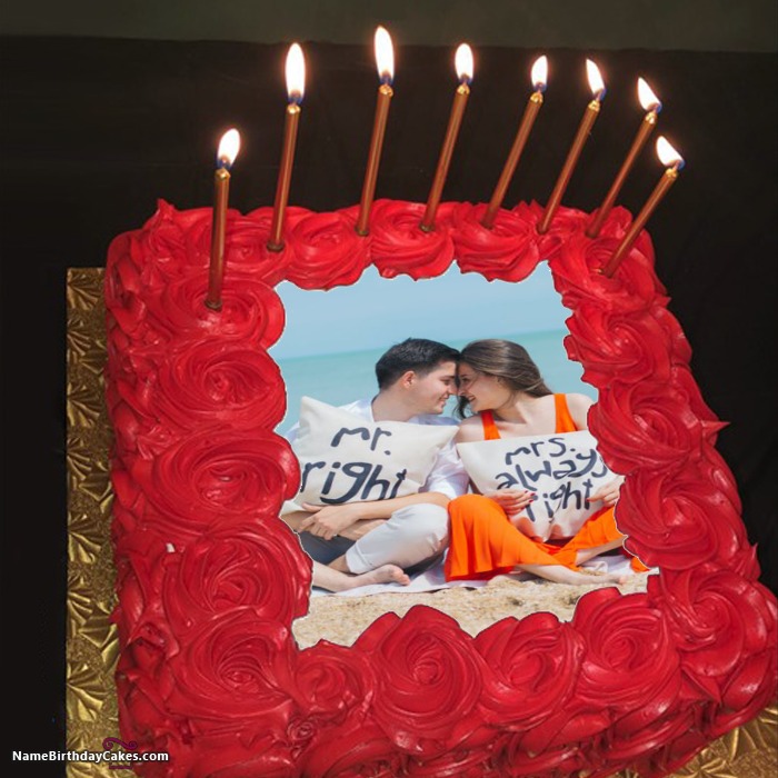 Romantic Candles Birthday Cake With Photo