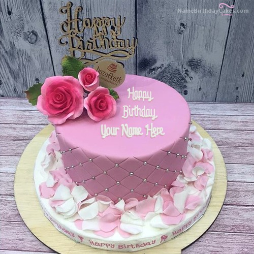 Rose Petals Birthday Cake With Name