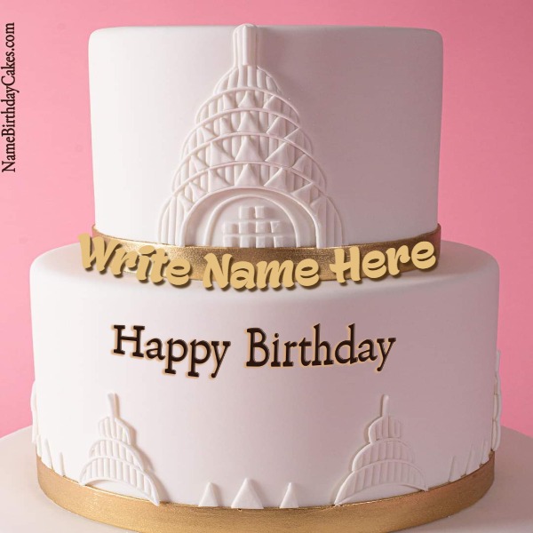 Two Tier White Happy Birthday Cake With Name