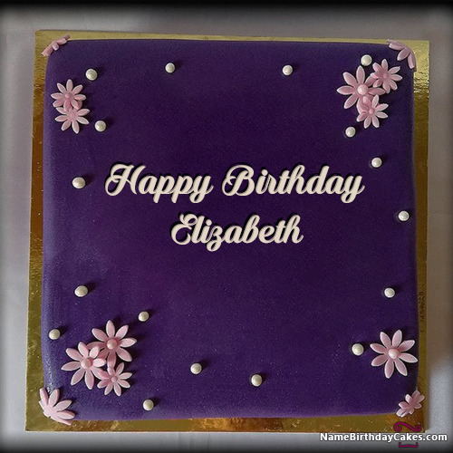 Happy Birthday Elizabeth Cake And Flower - Greet Name