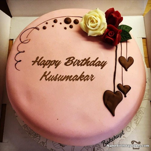 ❤️ Red White Heart Happy Birthday Cake For kusuma